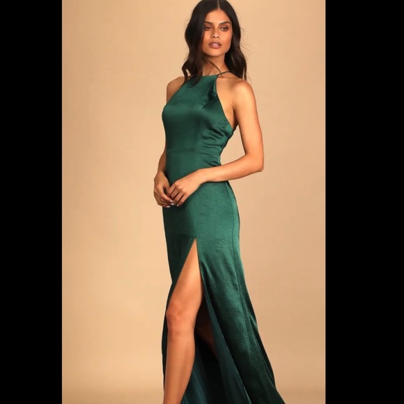 Lulus Dresses & Skirts - Emerald Green Satin Strappy Maxi Dress